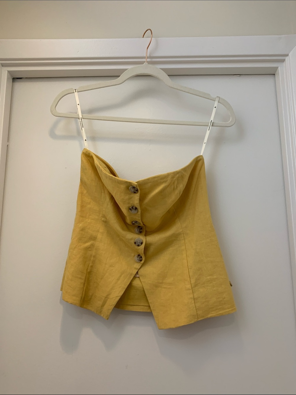 Scotch & Soda Yellow Button-Front Strapless Crop Top